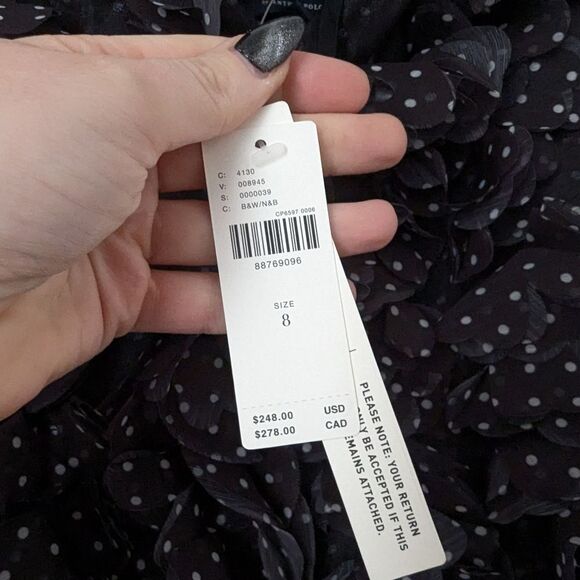 NWT Maeve Anthropologie black white polka dot 3D floral strapless mini dress - Picture 3 of 6